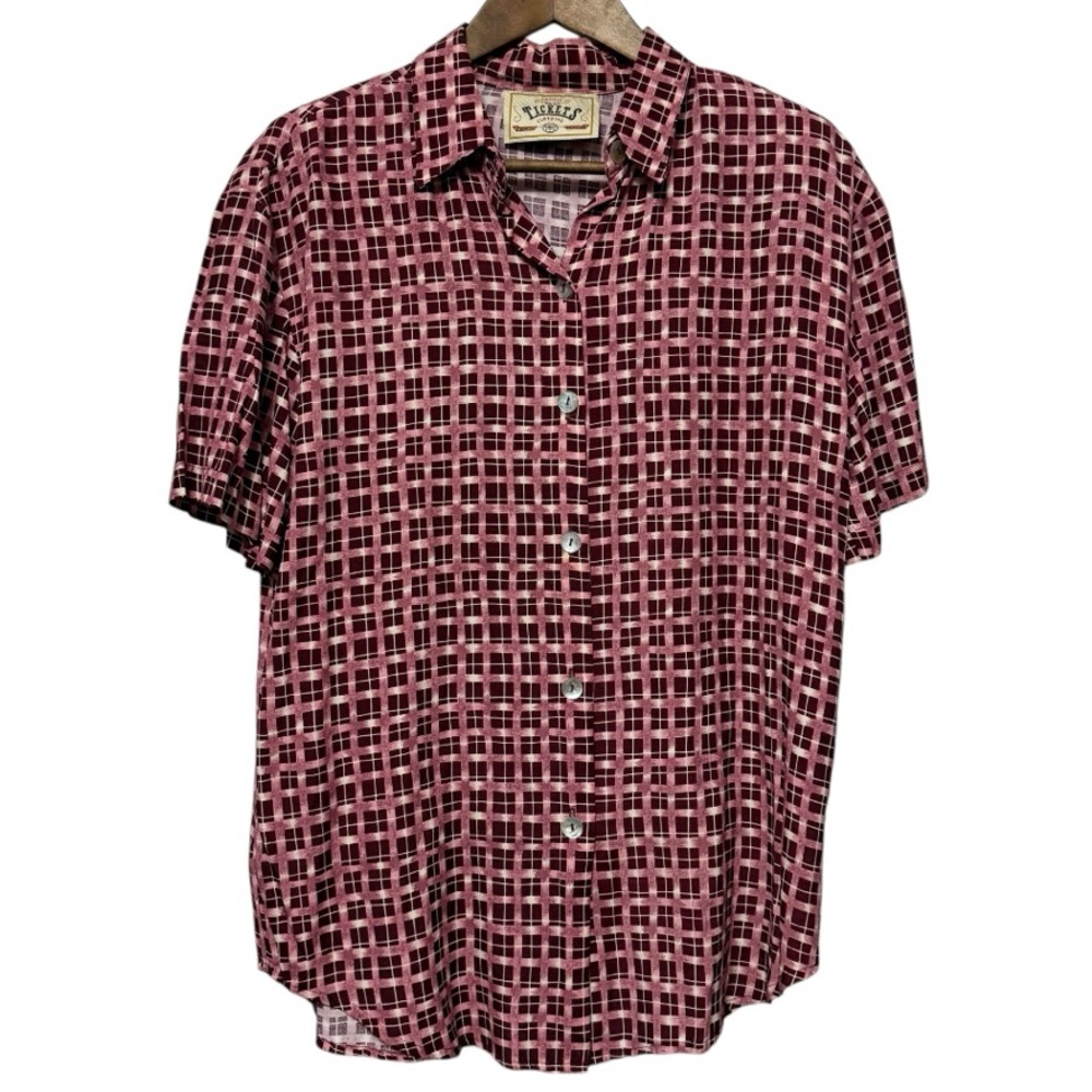 Vintage Tickets Checkered Button Up Collared Blouse Women’s Size Small